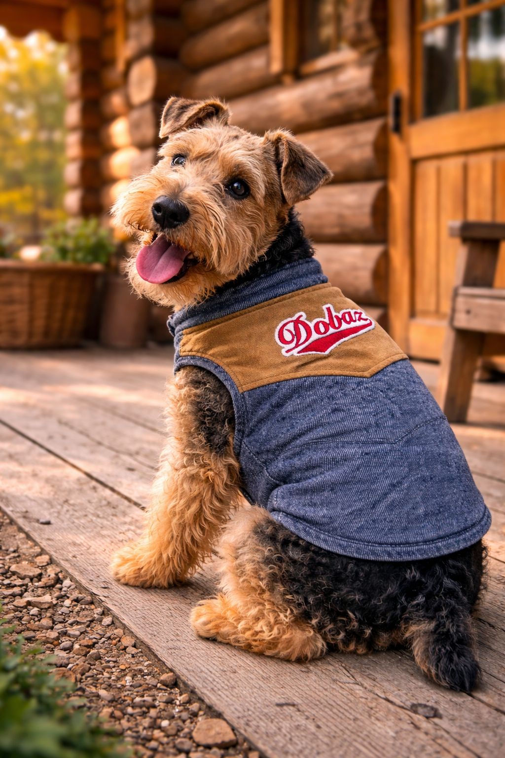 Dobaz 'Denim Suede Dog Jacket' for Dogs & Cats - Cozy and Fashionable Cold Weather Apparel, Durable and Chic Design, Blue & Tan