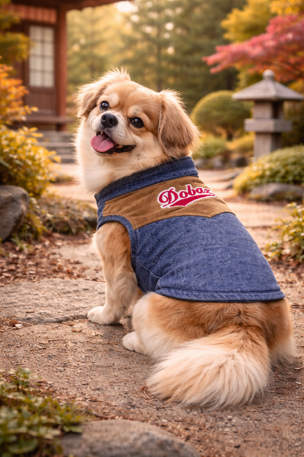 Dobaz 'Denim Suede Dog Jacket' for Dogs & Cats - Cozy and Fashionable Cold Weather Apparel, Durable and Chic Design, Blue & Tan