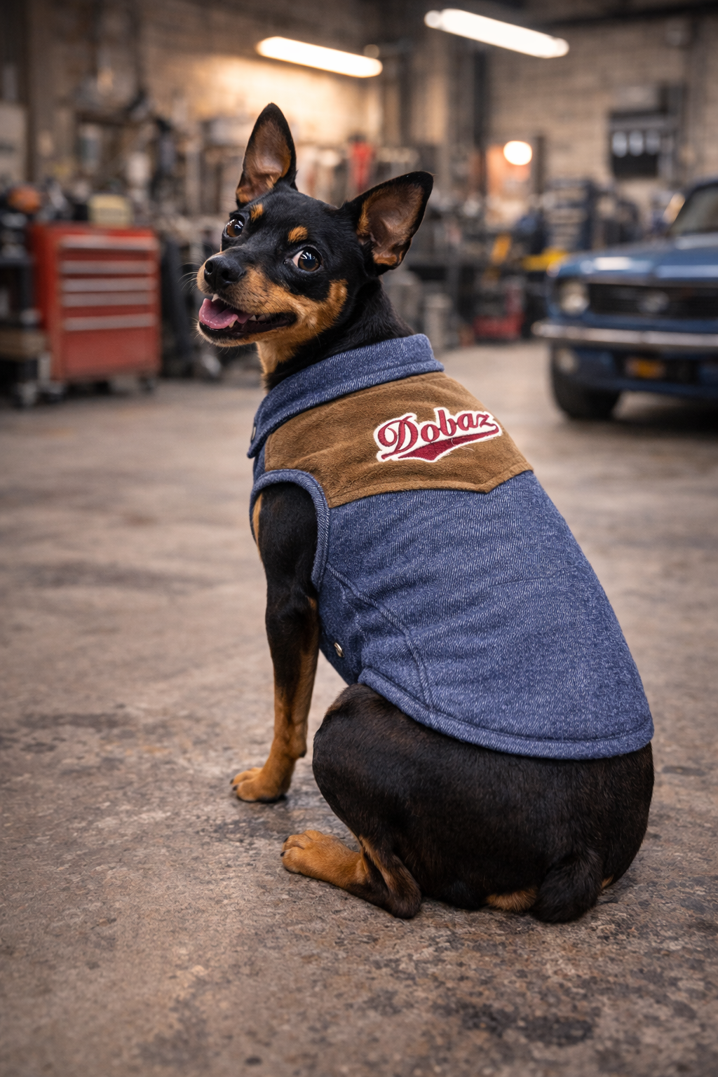 Dobaz 'Denim Suede Dog Jacket' for Dogs & Cats - Cozy and Fashionable Cold Weather Apparel, Durable and Chic Design, Blue & Tan