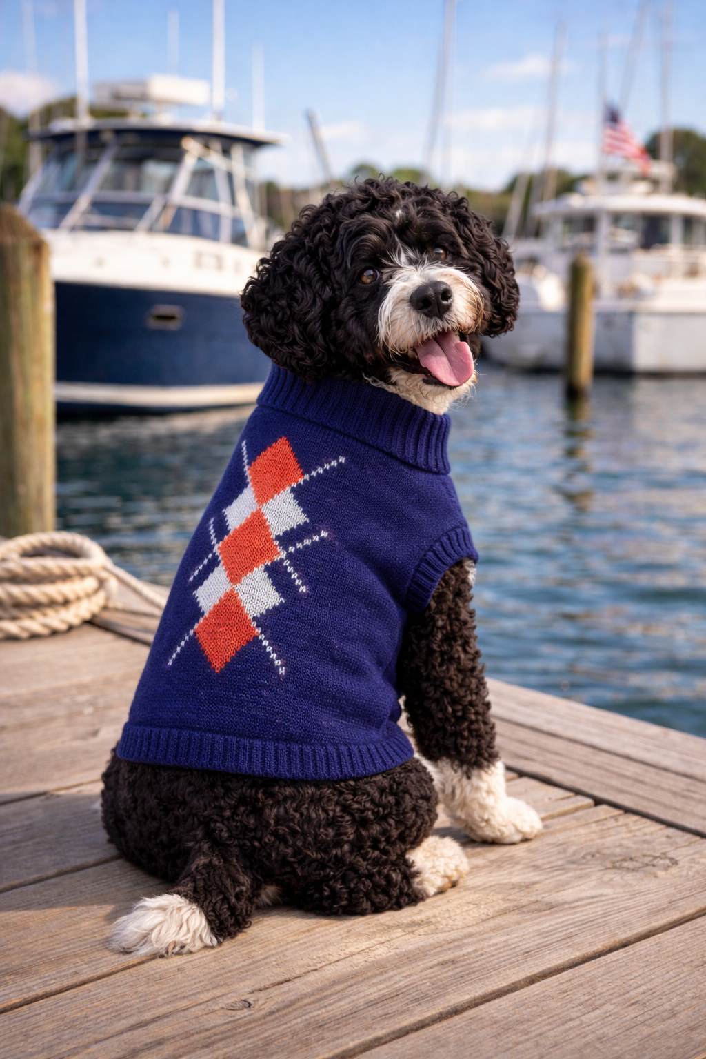 Dobaz 'Argyle Sweater' for Dogs & Cats – Warm and Comfortable Navy and Red Argyle Dog Sweater, Ideal for Winter Weather, Cozy Knit Sweater for Small to Medium Pets