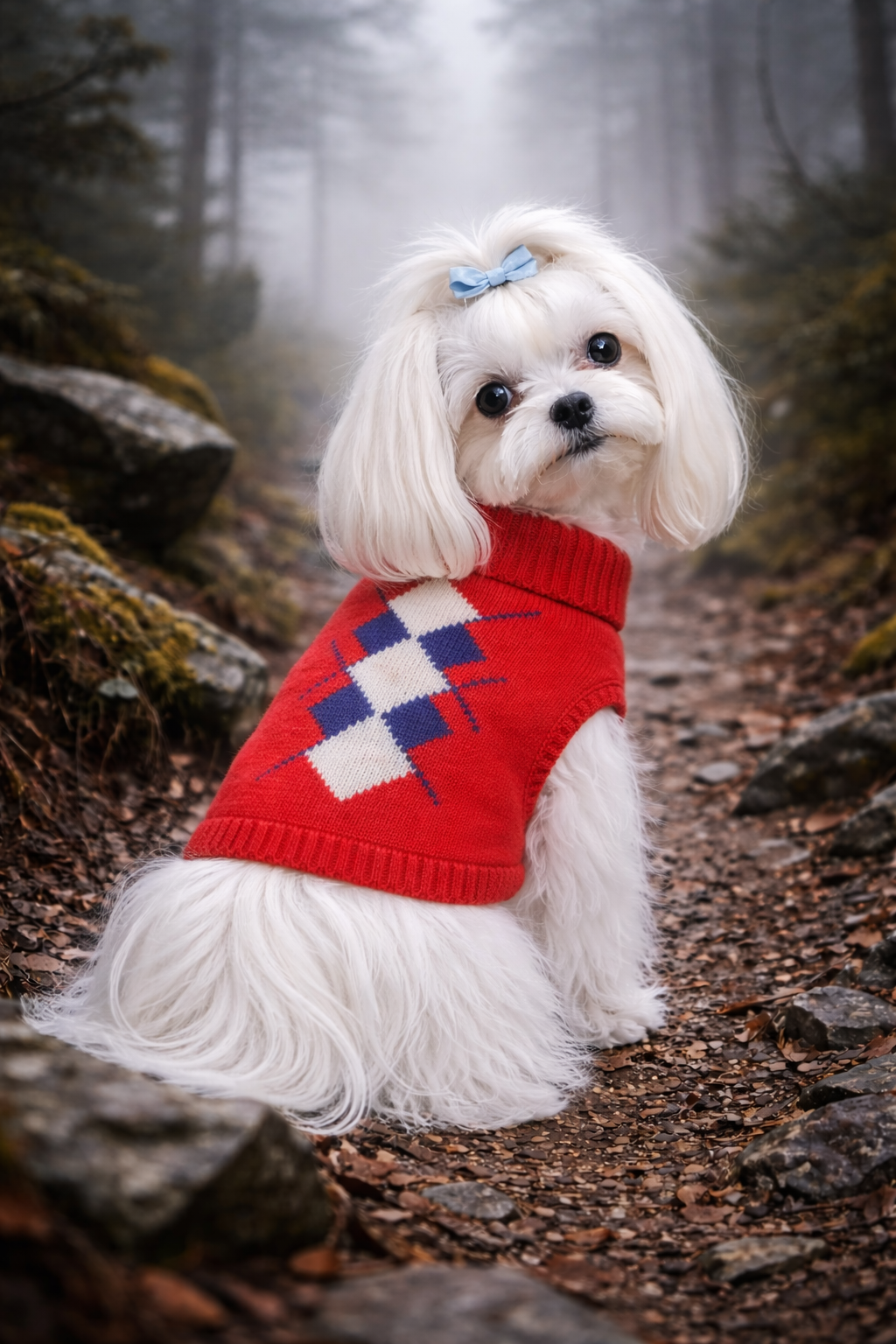 Dobaz 'Argyle Sweater' for Dogs & Cats – Stylish Red and Navy Argyle Dog Sweater, Comfortable Knit Sweater for Cold Weather Pets