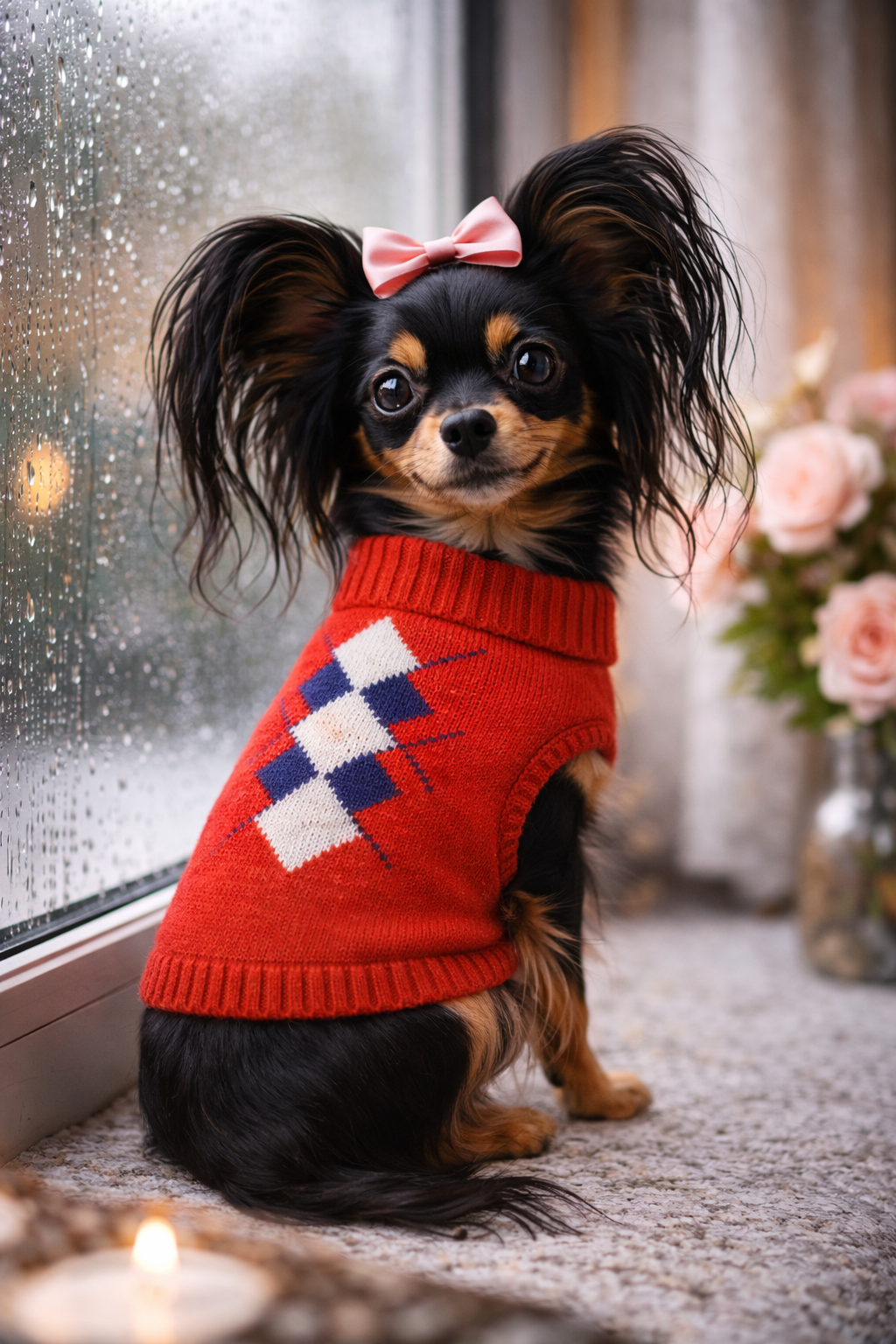 Dobaz 'Argyle Sweater' for Dogs & Cats – Stylish Red and Navy Argyle Dog Sweater, Comfortable Knit Sweater for Cold Weather Pets