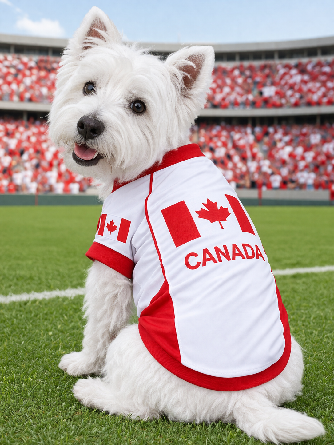 Parisian Pet 'Team Canada' Jersey for Dogs & Cats – Canada Flag-Inspired Pet Outfit, Soccer Fan Apparel for Dogs & Cats, Red and White Design