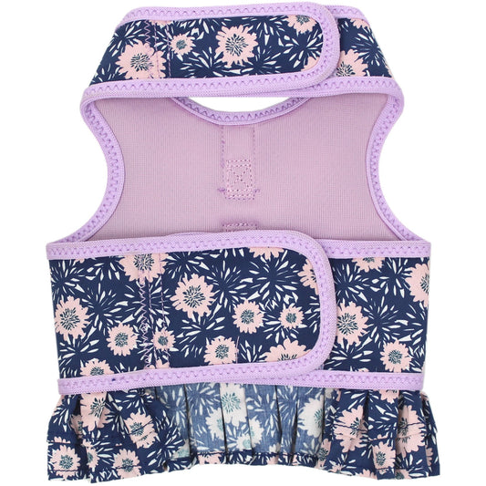 Parisian Pet 'Elegant Floral Dog Harness Dress for Special Events' for Dogs & Cats – Dark Blue with Flowers