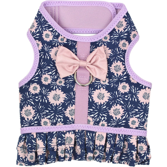 Parisian Pet 'Elegant Floral Dog Harness Dress for Special Events' for Dogs & Cats – Dark Blue with Flowers