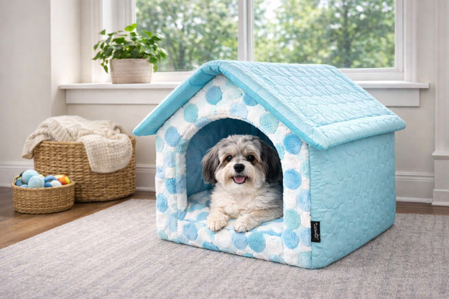 Parisian Pet 'Cotton Candy House' (M) for Dogs & Cats - Luxury, Washable, Soft Blue Pet House for Medium-Sized Pets