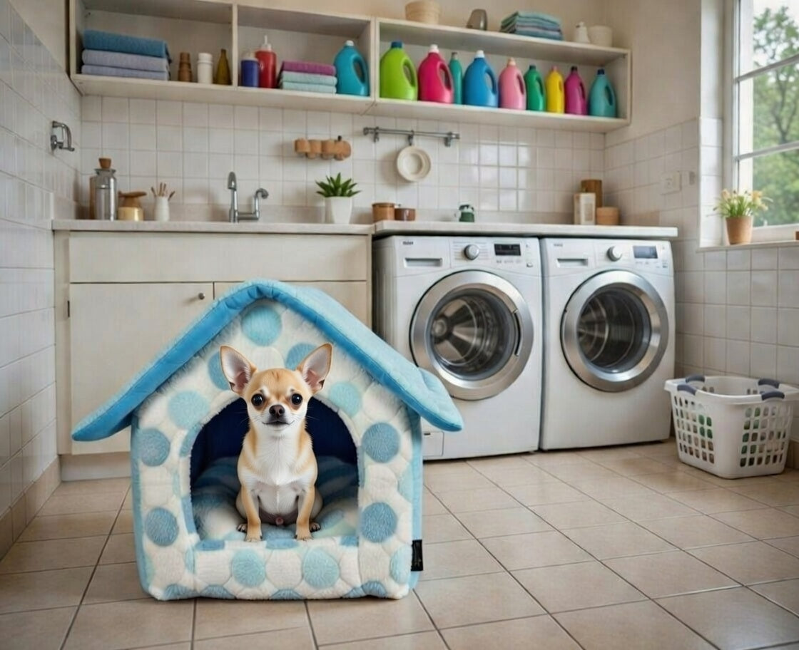 Parisian Pet 'Cotton Candy House' (S) for Dogs & Cats - Soft, Cozy, Durable, Washable Blue Pet House for Small Pets