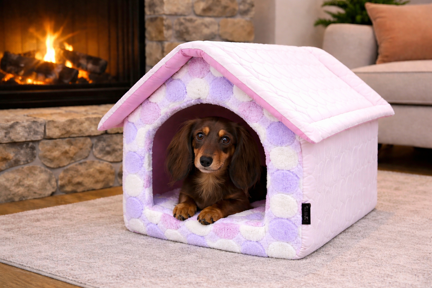 Parisian Pet 'Cotton Candy House' (M) for Dogs & Cats - Luxury, Cozy, Washable Pink Pet House, Perfect for Medium Pets