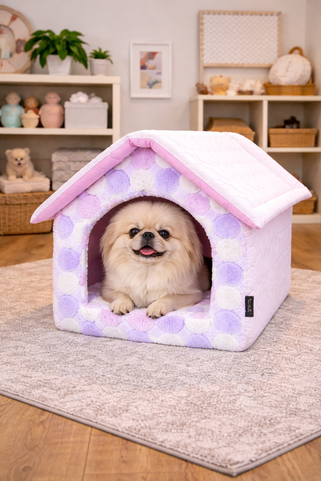 Parisian Pet 'Cotton Candy House' (M) for Dogs & Cats - Luxury, Cozy, Washable Pink Pet House, Perfect for Medium Pets