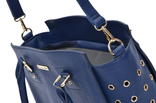 Parisian Pet 'Santorini Carrier' - Luxury, Comfortable, Chic Navy Blue Pet Travel Bag for Small Dogs & Cats