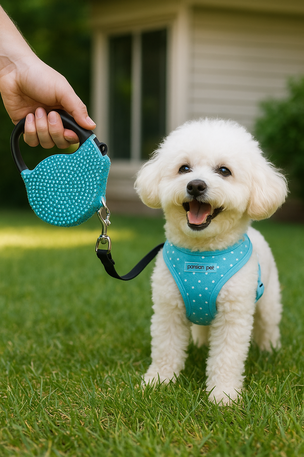 Parisian Pet 'Crystal Retractable Leash Blue' for Dogs & Cats – Durable Retractable Pet Leash with Comfortable Grip