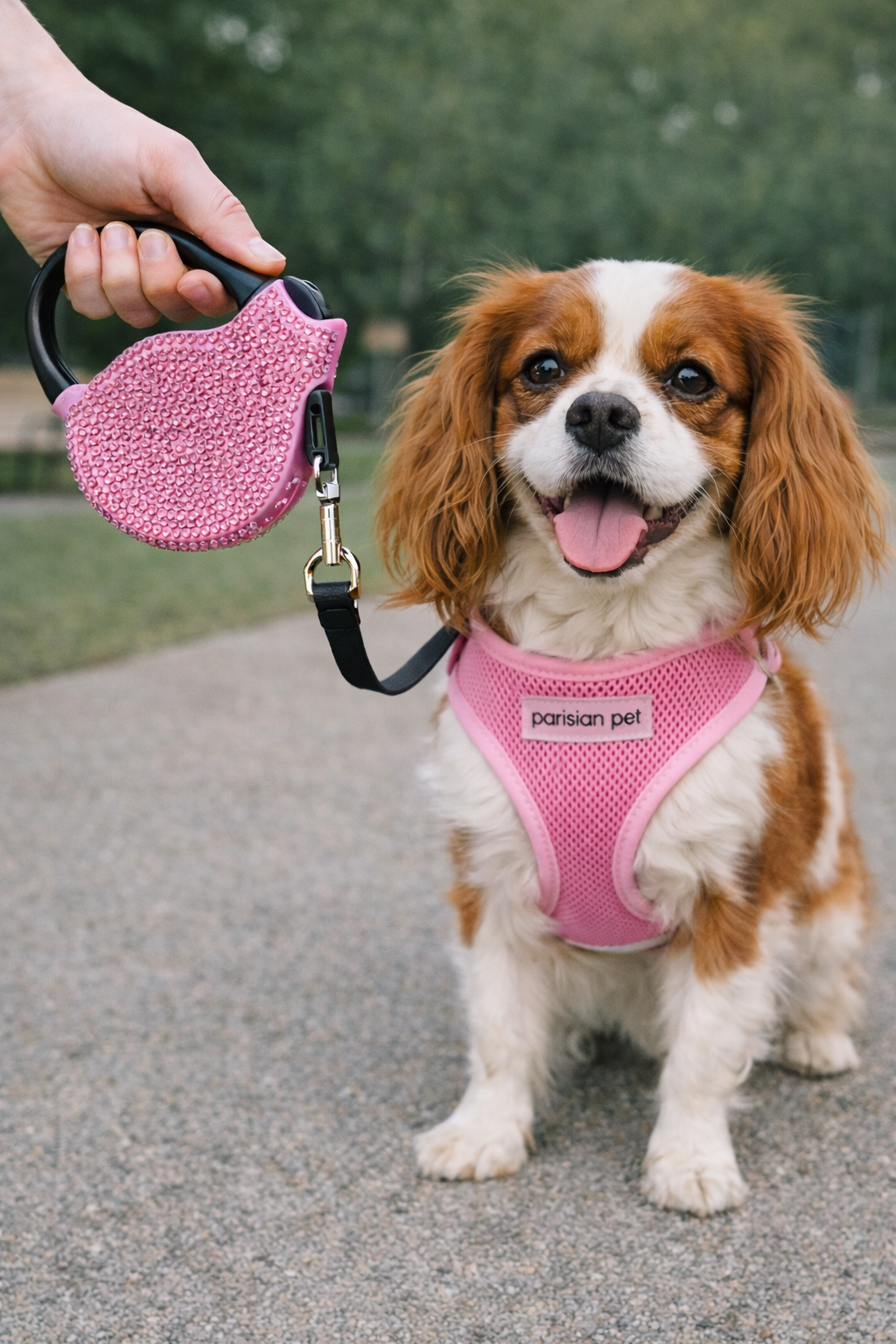 Parisian Pet 'Crystal Retractable Leash Pink' for Dogs & Cats – Comfortable, Strong Leash with Ergonomic Handle