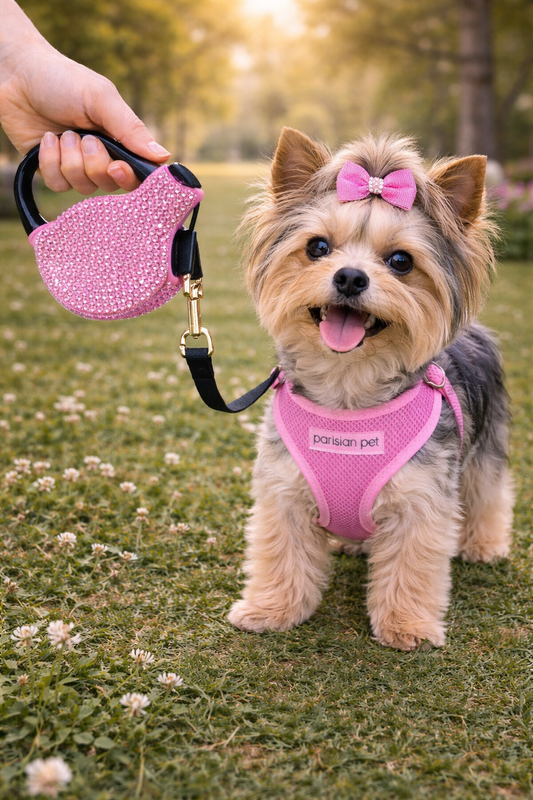 Parisian Pet 'Crystal Retractable Leash Pink' for Dogs & Cats – Comfortable, Strong Leash with Ergonomic Handle