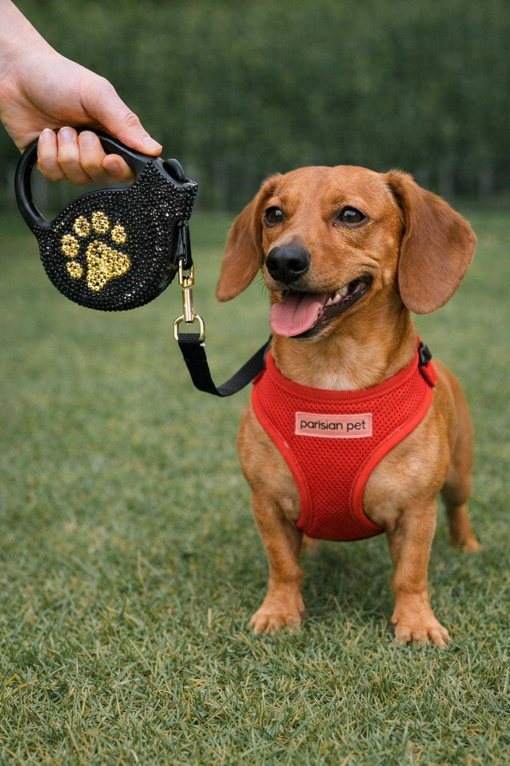 Parisian Pet 'Crystal Retractable Leash Golden Paw' for Dogs & Cats – Comfortable Pet Leash with Ergonomic Handle