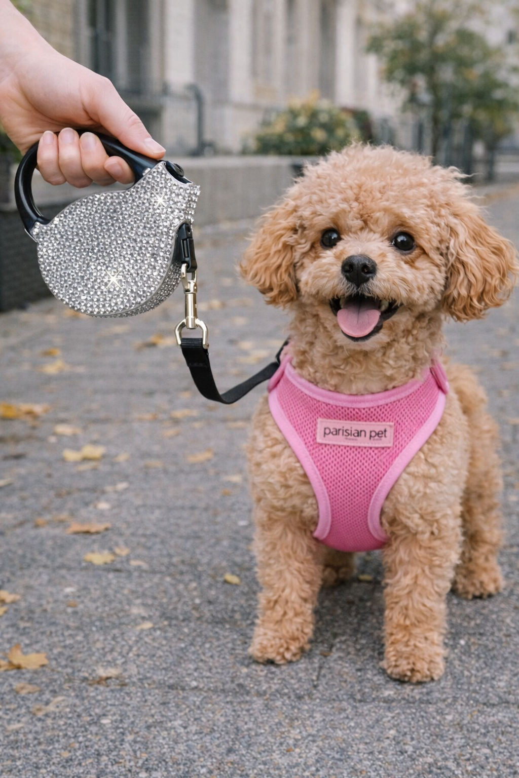 Parisian Pet 'Crystal Retractable Leash Silver' for Dogs & Cats – Durable, Stylish 16-Foot Leash with Comfortable Grip