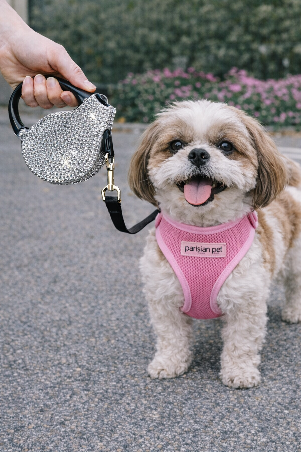 Parisian Pet 'Crystal Retractable Leash Silver' for Dogs & Cats – Durable, Stylish 16-Foot Leash with Comfortable Grip