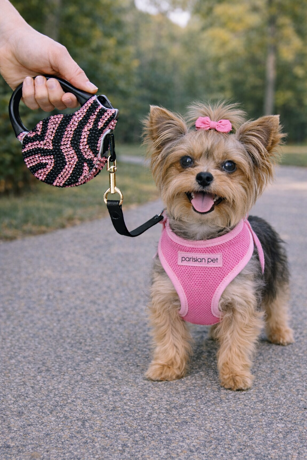 Parisian Pet 'Crystal Retractable Leash Zebra Pink' for Dogs & Cats – 16-Foot Retractable Leash with Zebra Print
