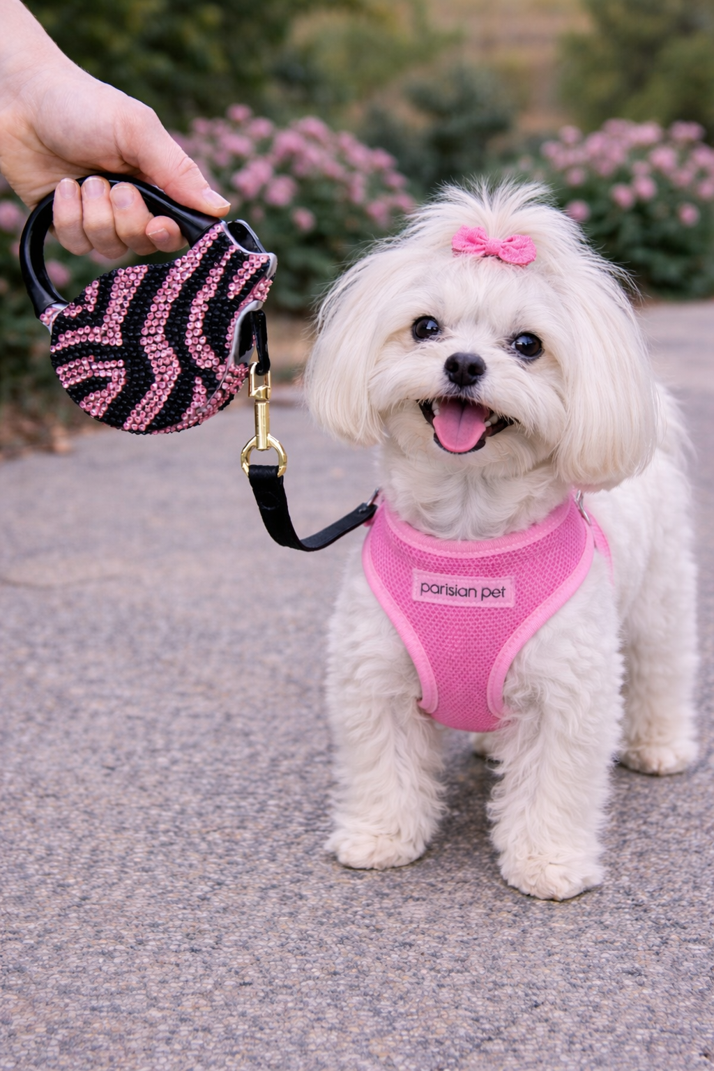 Parisian Pet 'Crystal Retractable Leash Zebra Pink' for Dogs & Cats – 16-Foot Retractable Leash with Zebra Print