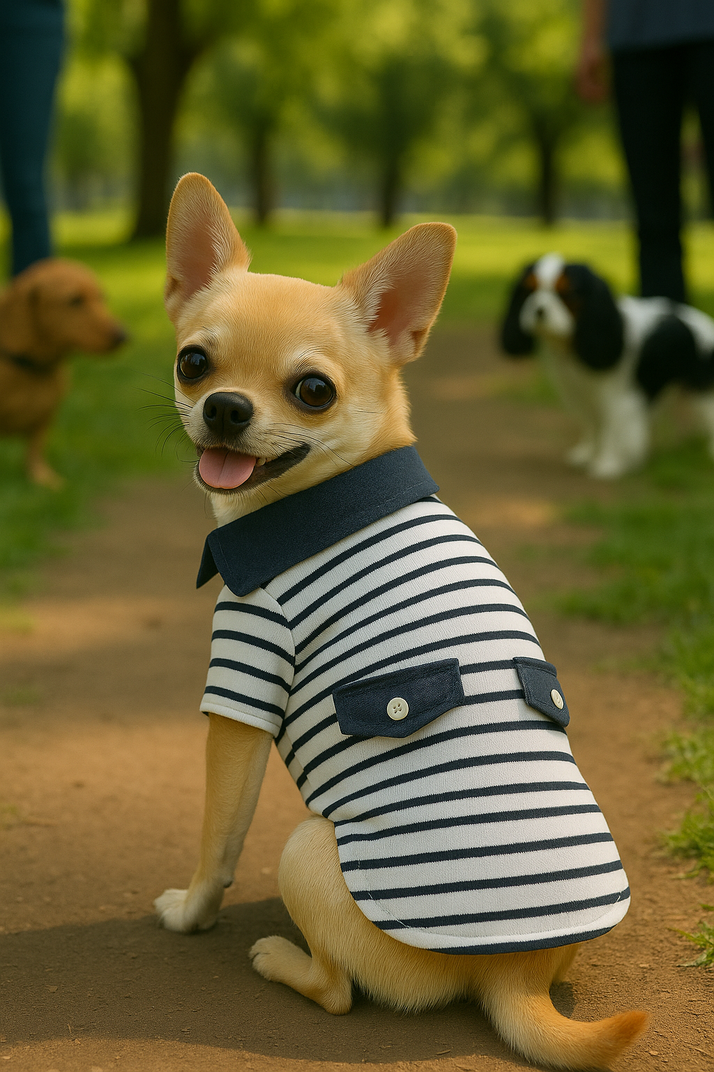 Parisian Pet 'Preppy Boy Polo' Dog & Cat T-Shirt – Trendy Cotton Polo Shirt, Comfortable & Lightweight, Blue White Stripes-Valentine's Day