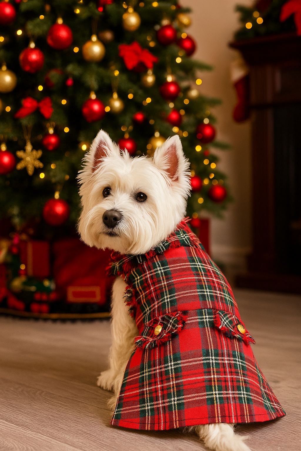 Parisian Pet 'Tartan Fringe Dress' Dog & Cat Shirt – Elegant Holiday Dog Dress – Red-Valentine's Day
