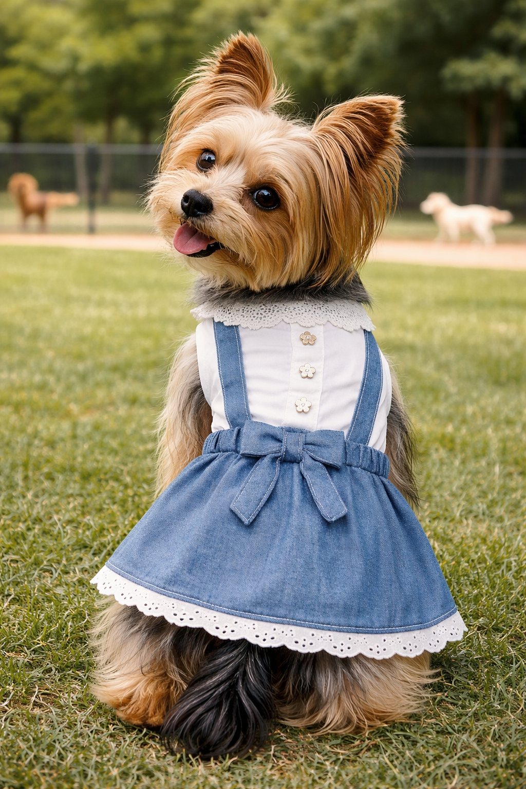 Parisian Pet 'Chambray Overall Dress' for Dogs and Cats, Designer Denim, Lightweight Summer Outfit, Blue