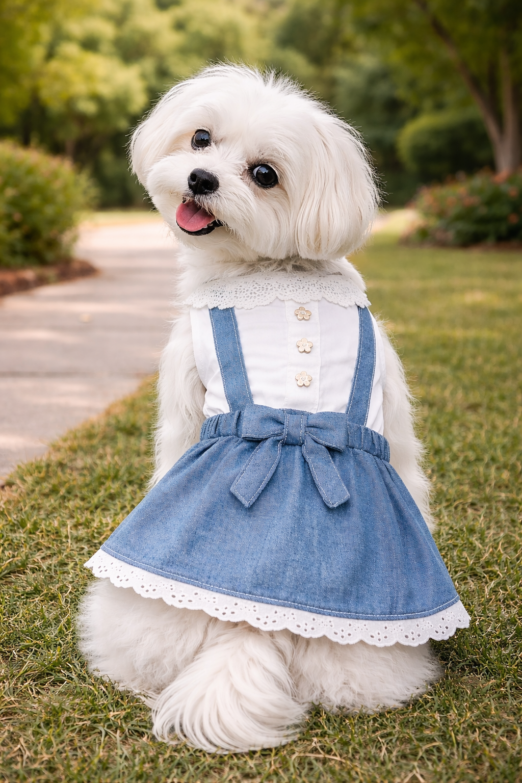 Parisian Pet 'Chambray Overall Dress' for Dogs and Cats, Designer Denim, Lightweight Summer Outfit, Blue