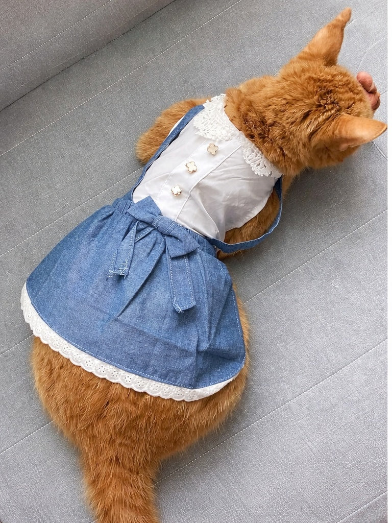 Parisian Pet 'Chambray Overall Dress' for Dogs and Cats, Designer Denim, Lightweight Summer Outfit, Blue
