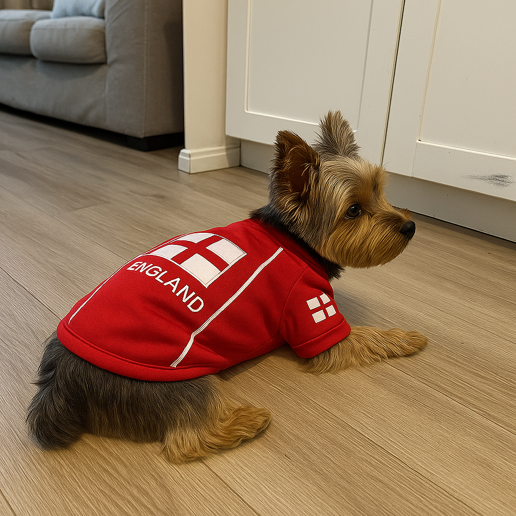 Parisian Pet 'Team England' Jersey for Dogs & Cats – England Flag-Inspired Pet Outfit, Soccer Fan Apparel for Dogs & Cats, White and Red