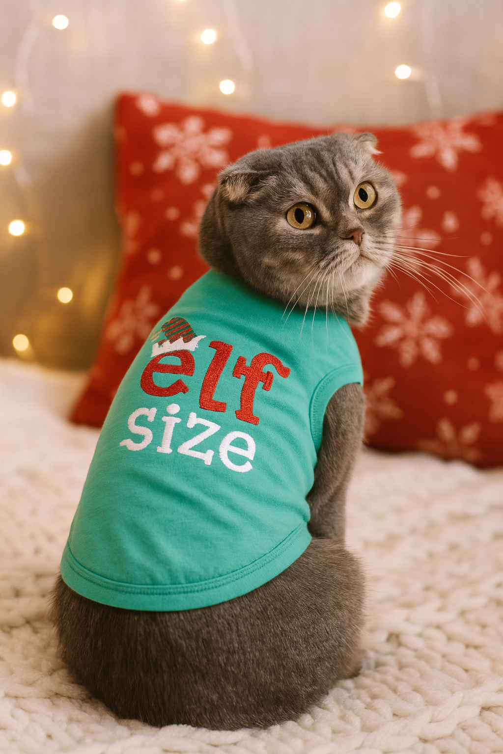 Parisian Pet Embroidered 'Elf Size Shirt' - Holiday Pet Apparel & Christmas Dog Clothes, Green