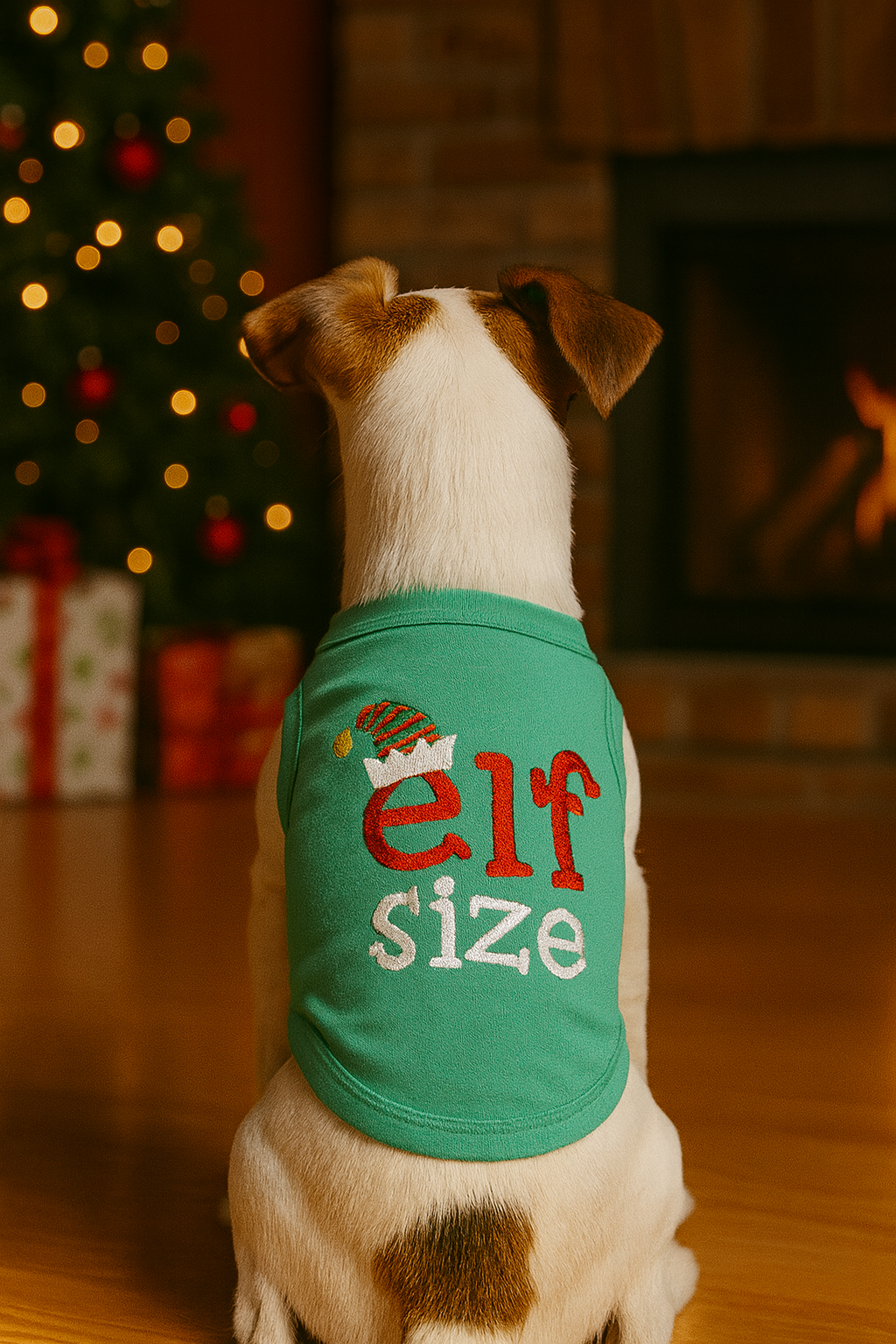 Parisian Pet Embroidered 'Elf Size Shirt' - Holiday Pet Apparel & Christmas Dog Clothes, Green