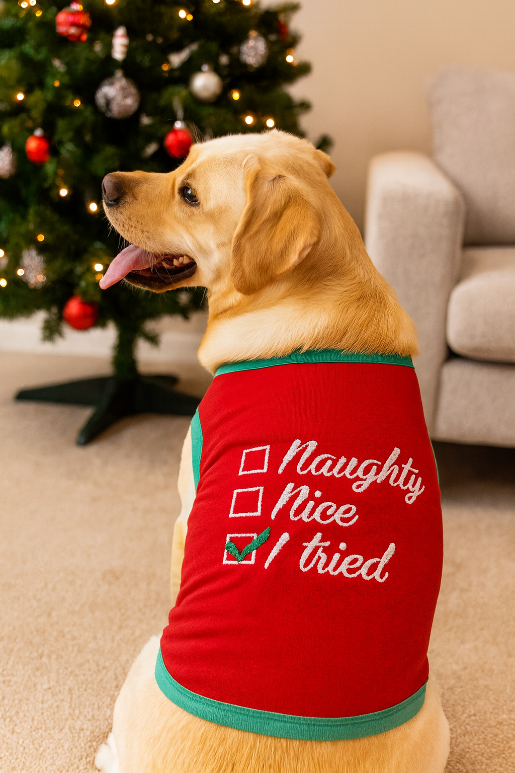 Parisian Pet 'Naughty or Nice' Dog Christmas T-Shirt - Festive Pet Holiday Shirt for Dogs & Cats, Red