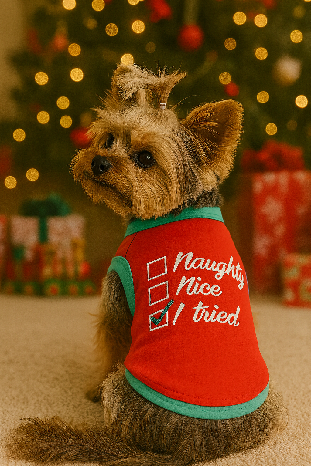 Parisian Pet 'Naughty or Nice' Dog Christmas T-Shirt - Festive Pet Holiday Shirt for Dogs & Cats, Red