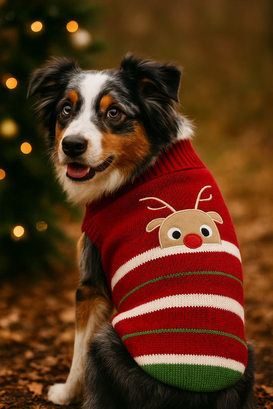 Parisian Pet 'Reindeer Sweater' for Dogs – Stylish & Cozy Christmas Sweater, Red