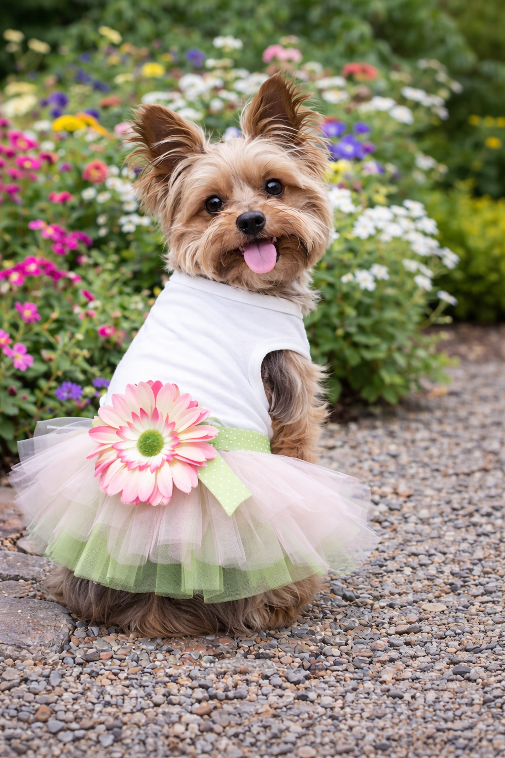 Parisian Pet 'Sunflower Dress' for Dogs and Cats, Designer Sleeveless, Summer Pet Apparel, Green