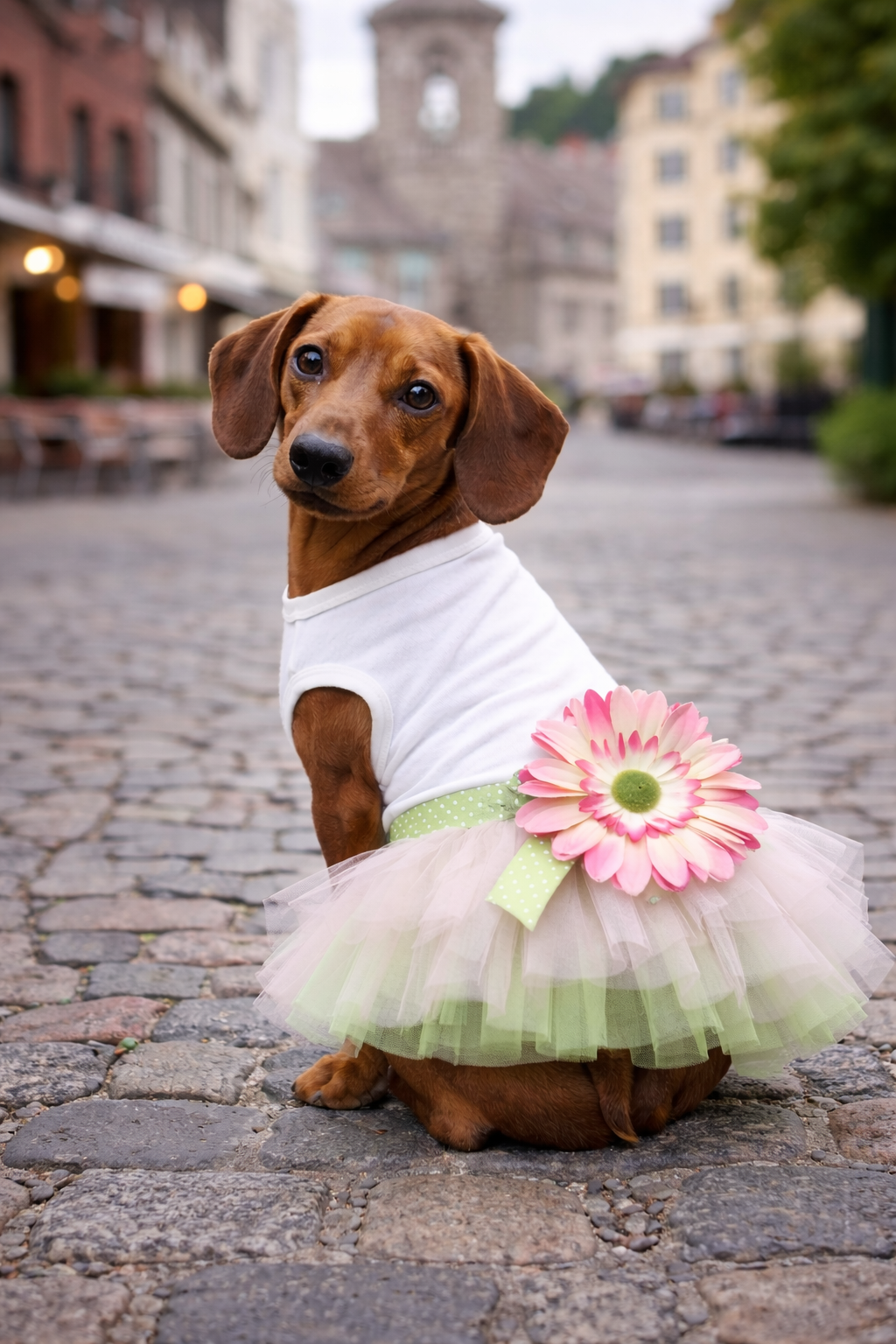 Parisian Pet 'Sunflower Dress' for Dogs and Cats, Designer Sleeveless, Summer Pet Apparel, Green