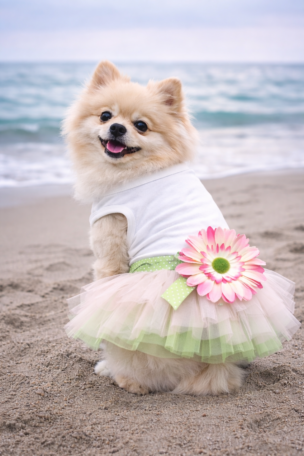 Parisian Pet 'Sunflower Dress' for Dogs and Cats, Designer Sleeveless, Summer Pet Apparel, Green