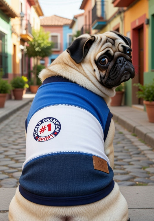 Parisian Pet 'World Champion Tank' Dog & Cat T-Shirt – Trendy Cotton, Lightweight & Comfortable Summer Apparel – Blue