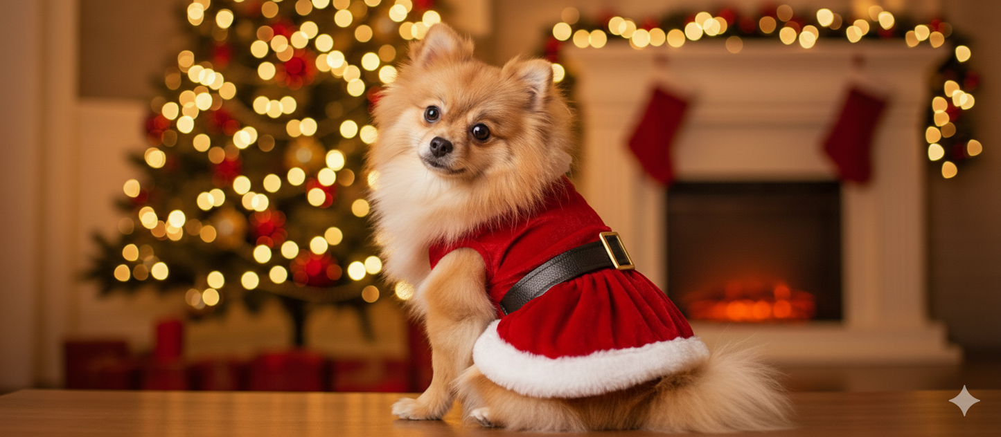 Parisian Pet 'Mrs. Claus Dress' Dog & Cat Shirt – Holiday Pet Dress, Perfect for Christmas – Red