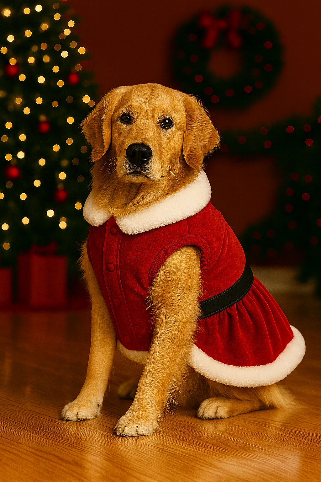 Parisian Pet 'Mrs. Claus Dress' Dog & Cat Shirt – Holiday Pet Dress, Perfect for Christmas – Red