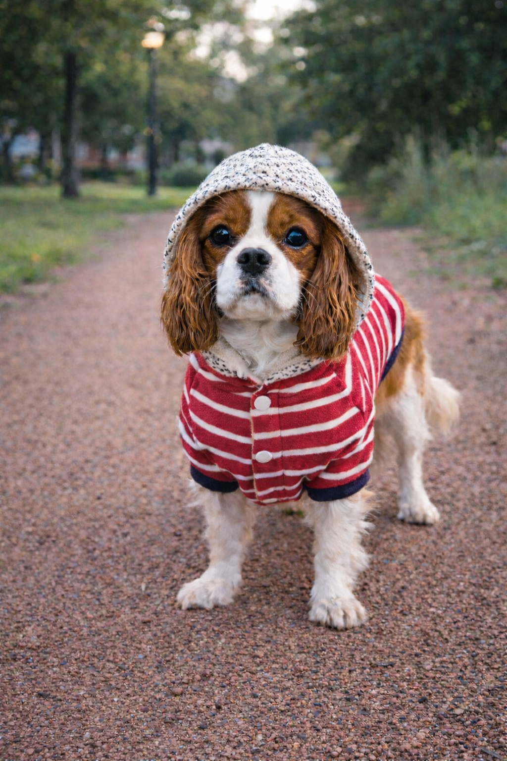 Parisian Pet 'Striped Pom Pom Hoodie', Red – Soft & Fashionable Pet Hoodie with Playful Pom Pom Design