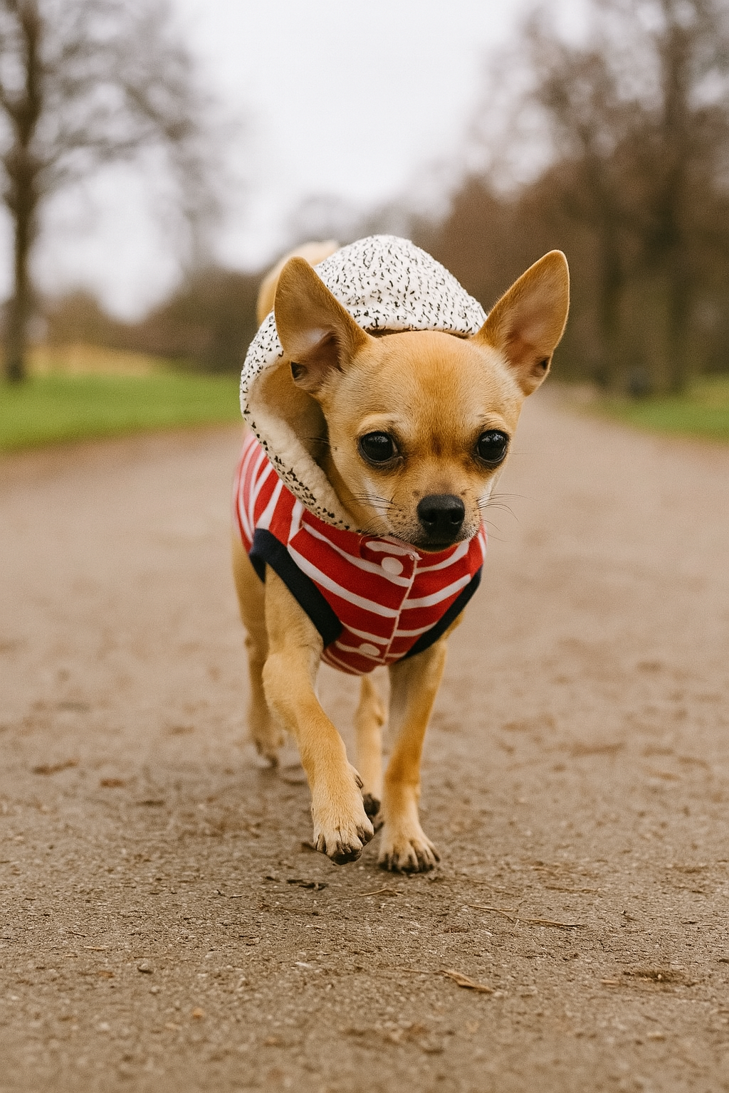 Parisian Pet 'Striped Pom Pom Hoodie', Red – Soft & Fashionable Pet Hoodie with Playful Pom Pom Design