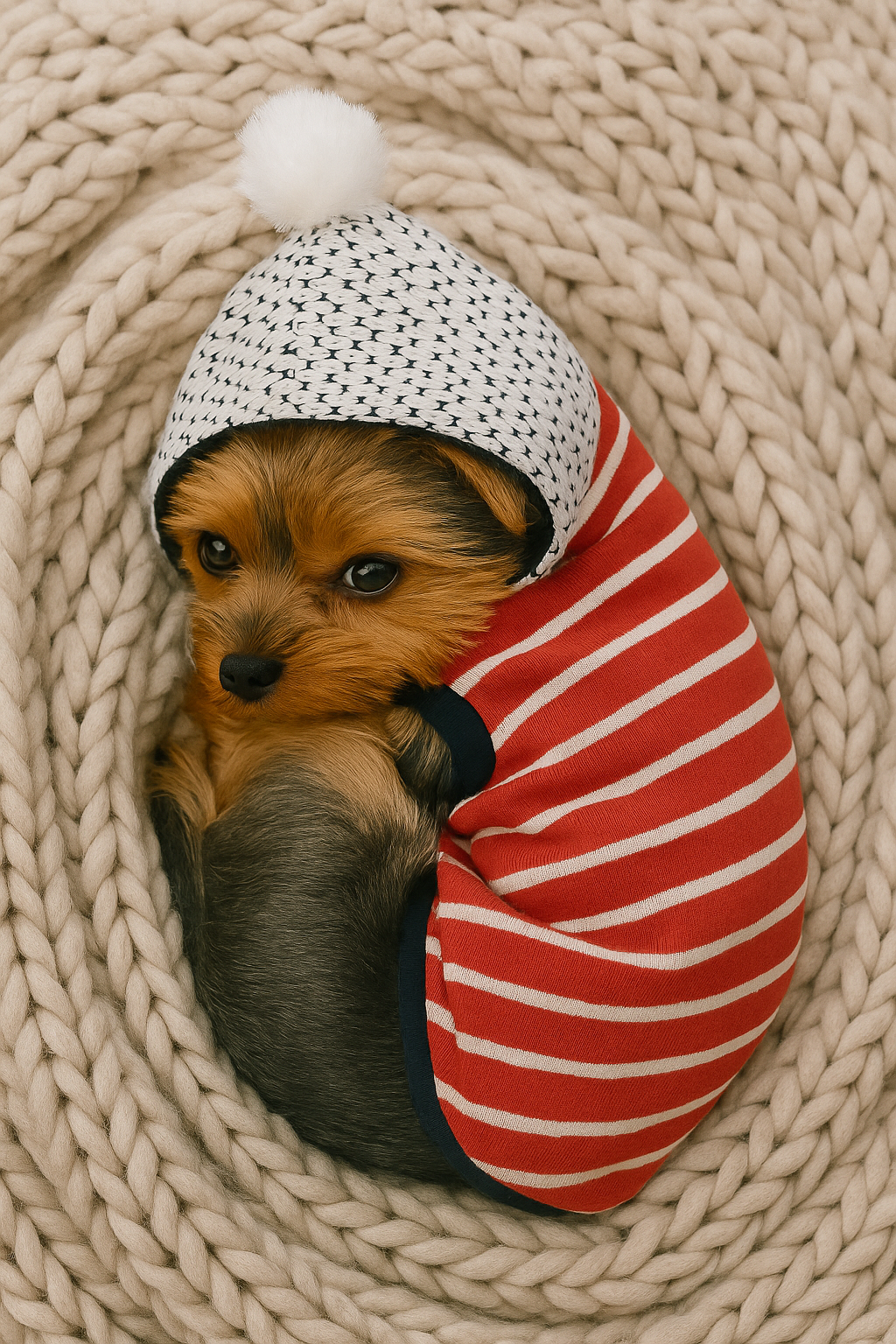 Parisian Pet 'Striped Pom Pom Hoodie', Red – Soft & Fashionable Pet Hoodie with Playful Pom Pom Design