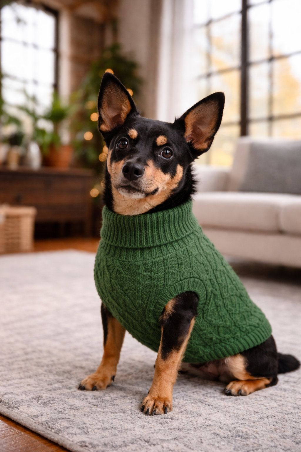 Parisian Pet 'Cable Knit Sweater' - Warm & Stylish Pet Sweater in Green for Dogs & Cats