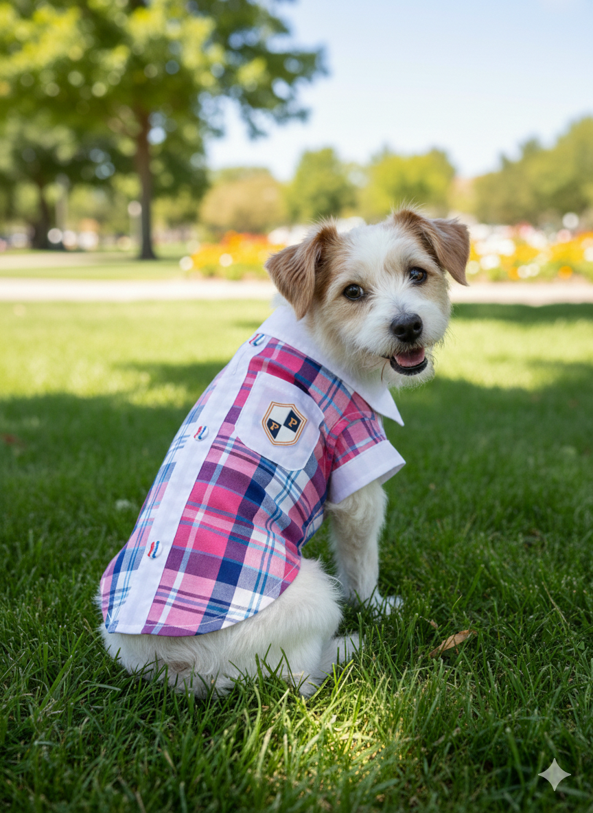 Parisian Pet ‘Plaid Dog Shirt’ Stylish Outfit for Dogs & Cats Pink