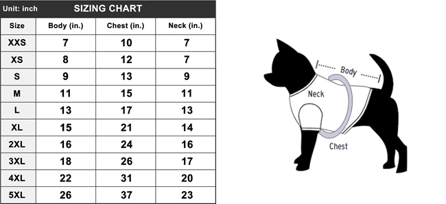 Pet Clothes Size Chart
